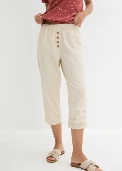Discount Pantalón con corte zanahoria de mezcla de lino y algodón Mujer Pantalones