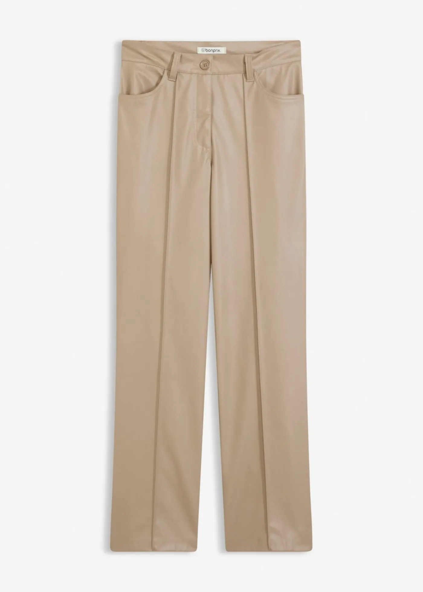 Pantalón con pernera recta de piel sintética con ribete Mujer Pantalones