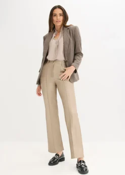 Pantalón con pernera recta de piel sintética con ribete Mujer Pantalones
