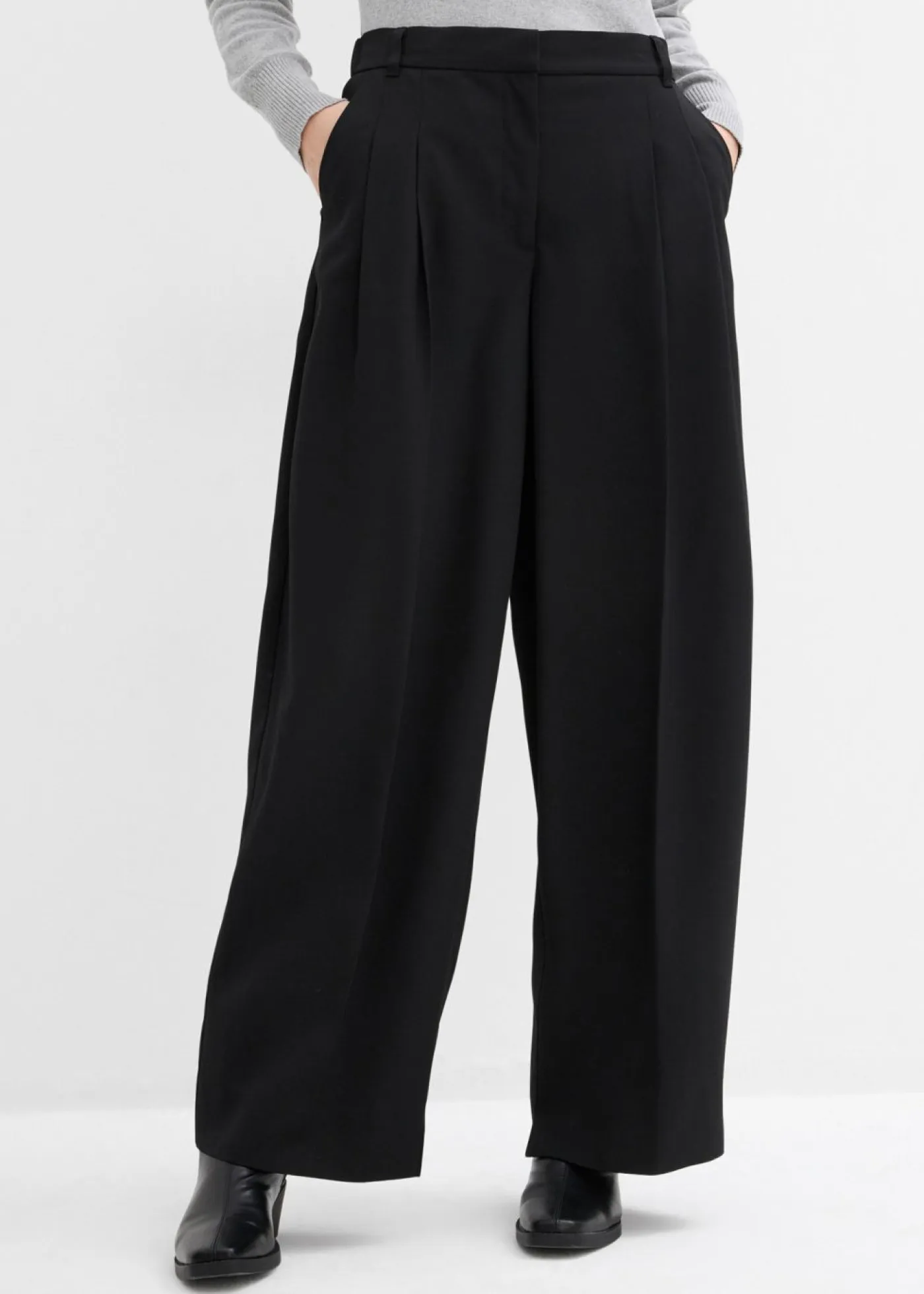 Online Pantalón con pinzas, cinturilla cómoda y abertura Mujer Esenciales|Pantalones