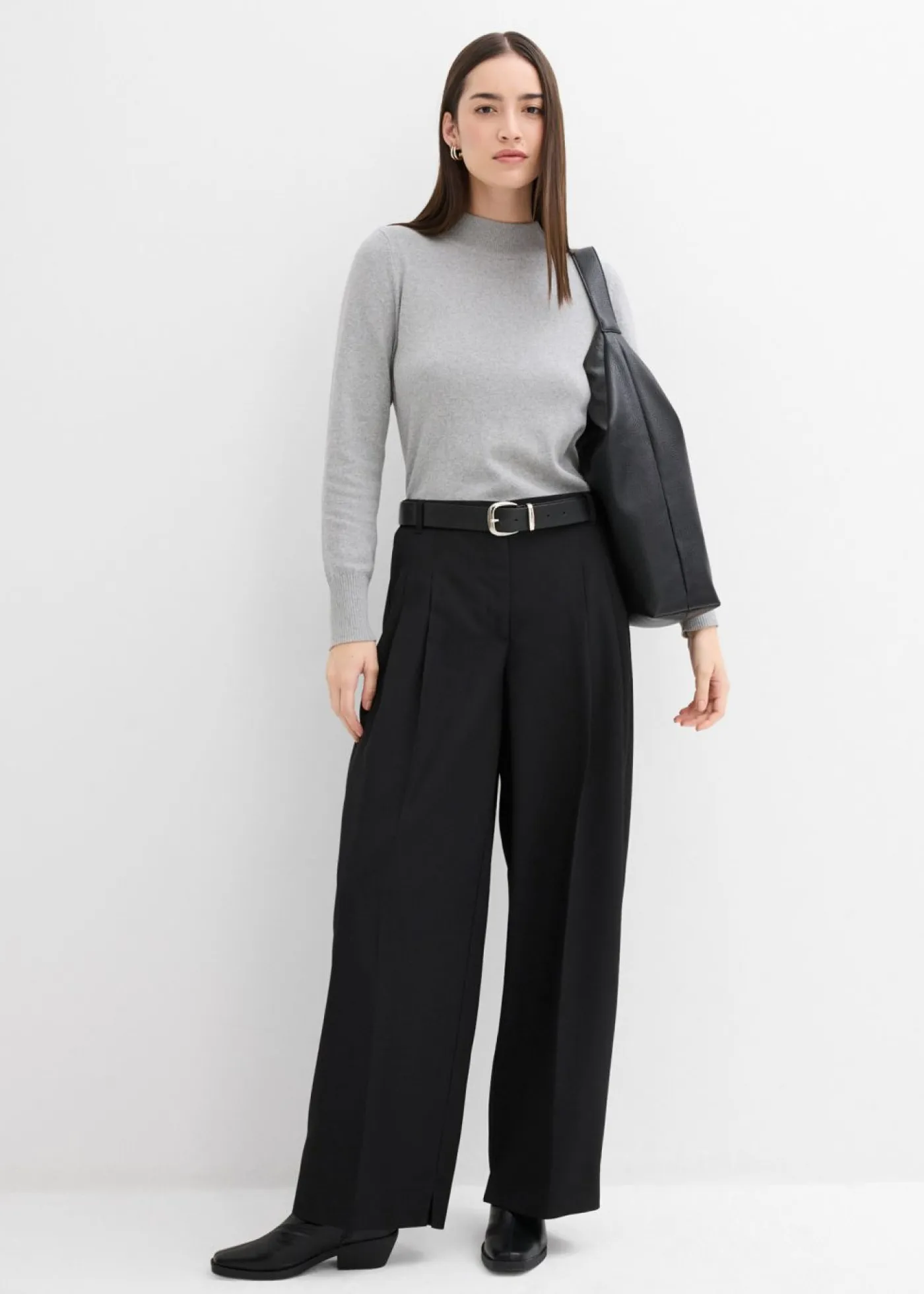 Online Pantalón con pinzas, cinturilla cómoda y abertura Mujer Esenciales|Pantalones