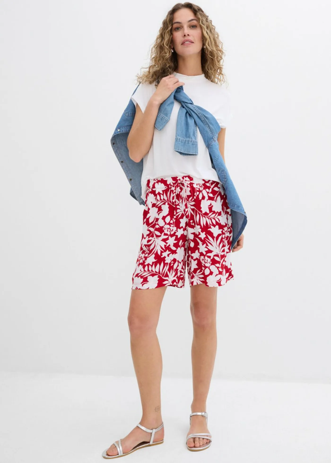 Outlet Pantalón corto ancho de viscosa con cómoda cinturilla alta Mujer Shorts|Pantalones