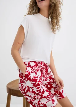 Outlet Pantalón corto ancho de viscosa con cómoda cinturilla alta Mujer Shorts|Pantalones