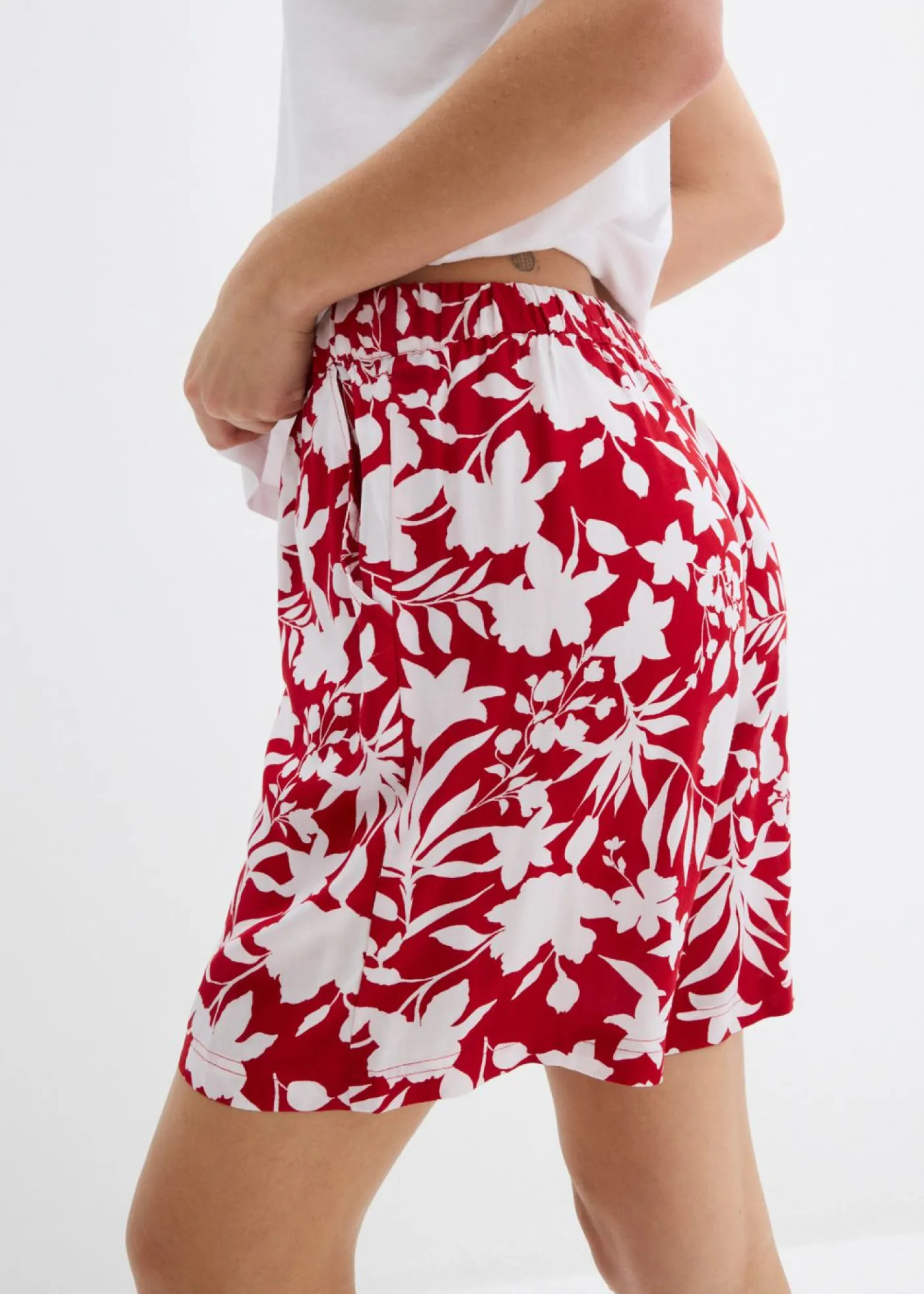 Outlet Pantalón corto ancho de viscosa con cómoda cinturilla alta Mujer Shorts|Pantalones