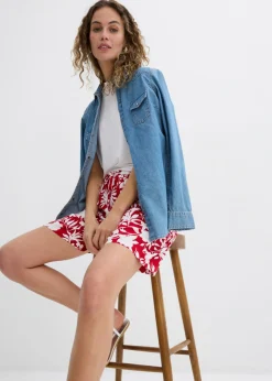 Outlet Pantalón corto ancho de viscosa con cómoda cinturilla alta Mujer Shorts|Pantalones