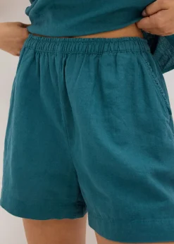 Online Pantalón corto con contenido de lino Mujer Shorts|Pantalones