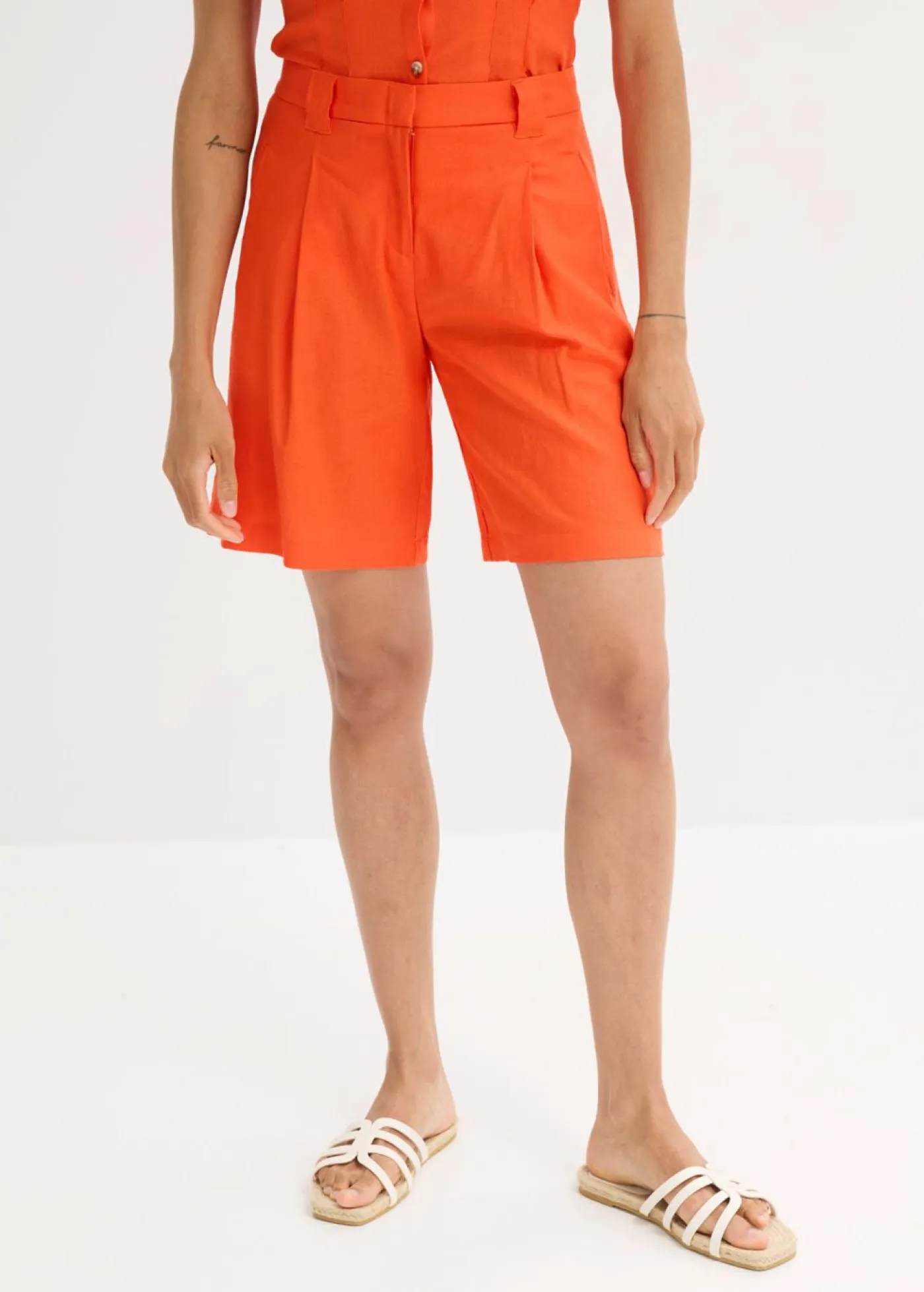 Clearance Pantalón corto de mezcla de lino ligero Mujer Shorts|Pantalones
