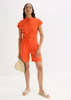 Clearance Pantalón corto de mezcla de lino ligero Mujer Shorts|Pantalones
