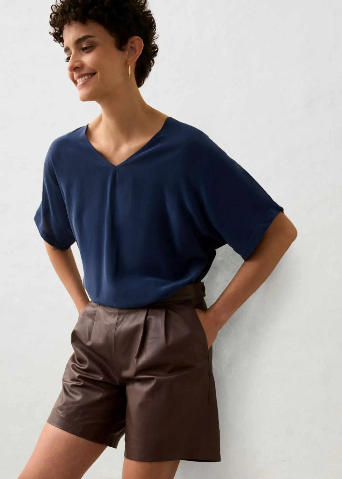 Clearance Pantalón corto de napa de cordero Mujer Premium|Pantalones