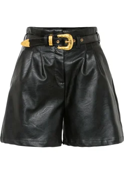 Online Pantalón corto de piel sintética con cinturón Mujer Shorts|Pantalones