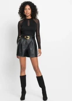 Online Pantalón corto de piel sintética con cinturón Mujer Shorts|Pantalones