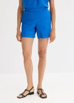 Hot Pantalón corto sin cierre de mezcla de lino vaporoso Mujer Shorts|Pantalones