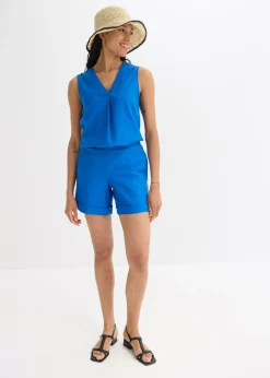 Hot Pantalón corto sin cierre de mezcla de lino vaporoso Mujer Shorts|Pantalones