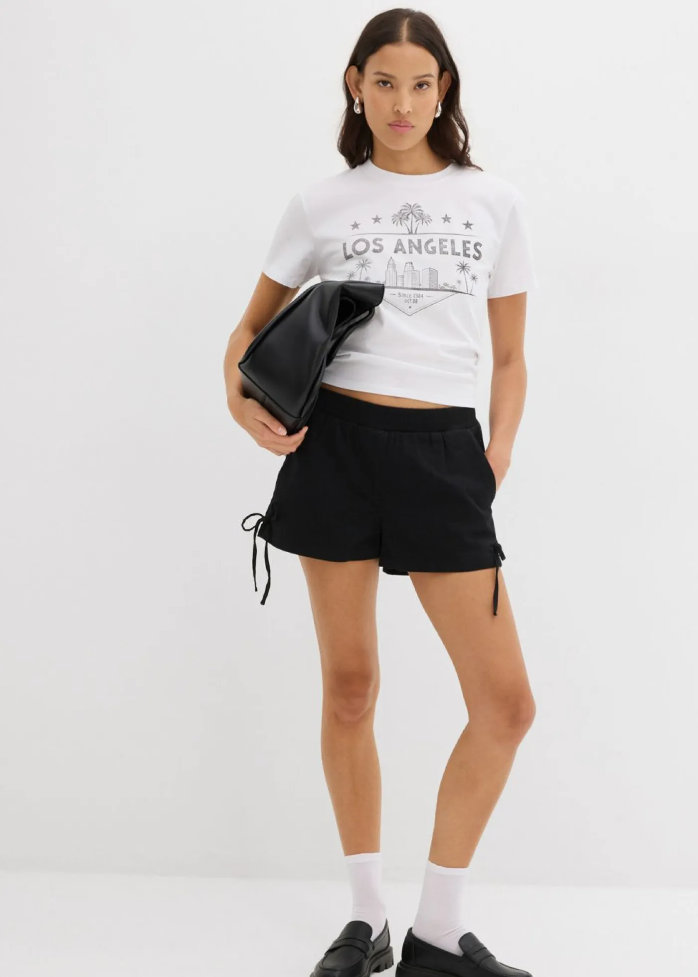 Outlet Pantalón corto sin cierre de mezcla de algodón elástico Mujer Shorts|Pantalones
