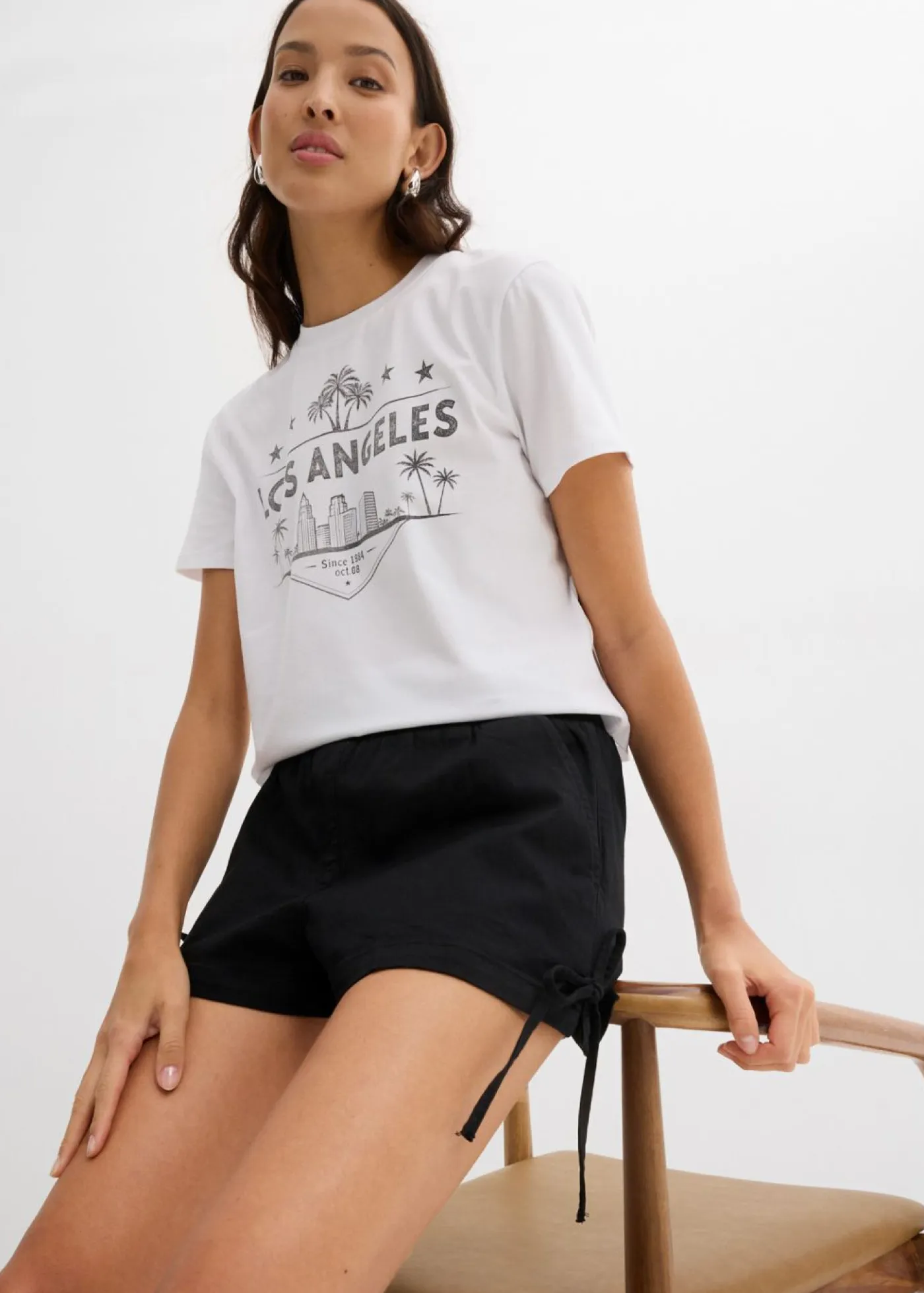 Outlet Pantalón corto sin cierre de mezcla de algodón elástico Mujer Shorts|Pantalones