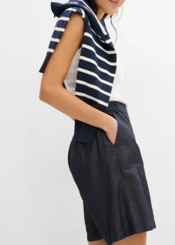 New Pantalón corto sin cierre con mezcla de lino transpirable Mujer Shorts|Pantalones