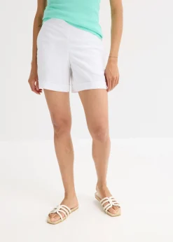 Pantalón corto sin cierre de mezcla de lino vaporoso Mujer Shorts|Pantalones