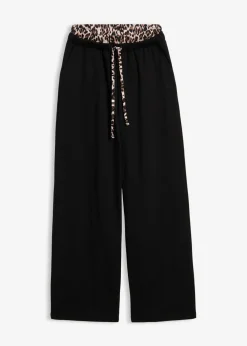 Outlet Pantalón de chándal ancho con cintura en contraste Mujer Ropa Cómoda|Pantalones