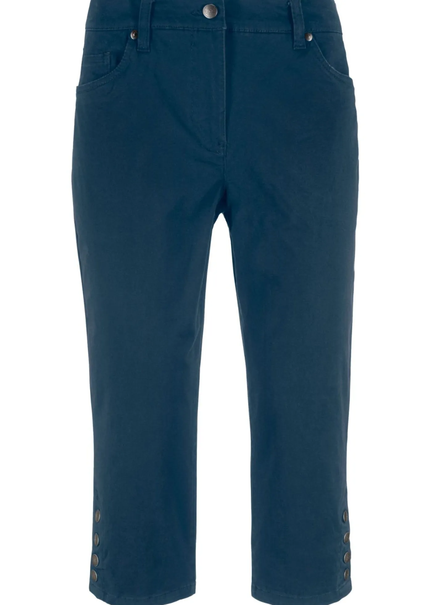 Pantalón de corte capri con cintura elástica y botones Mujer Pantalones