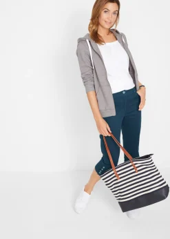 Pantalón de corte capri con cintura elástica y botones Mujer Pantalones