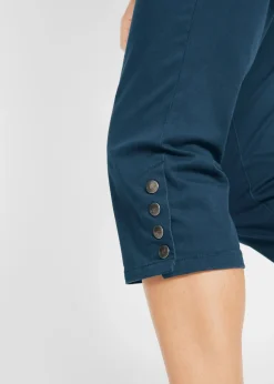 Pantalón de corte capri con cintura elástica y botones Mujer Pantalones