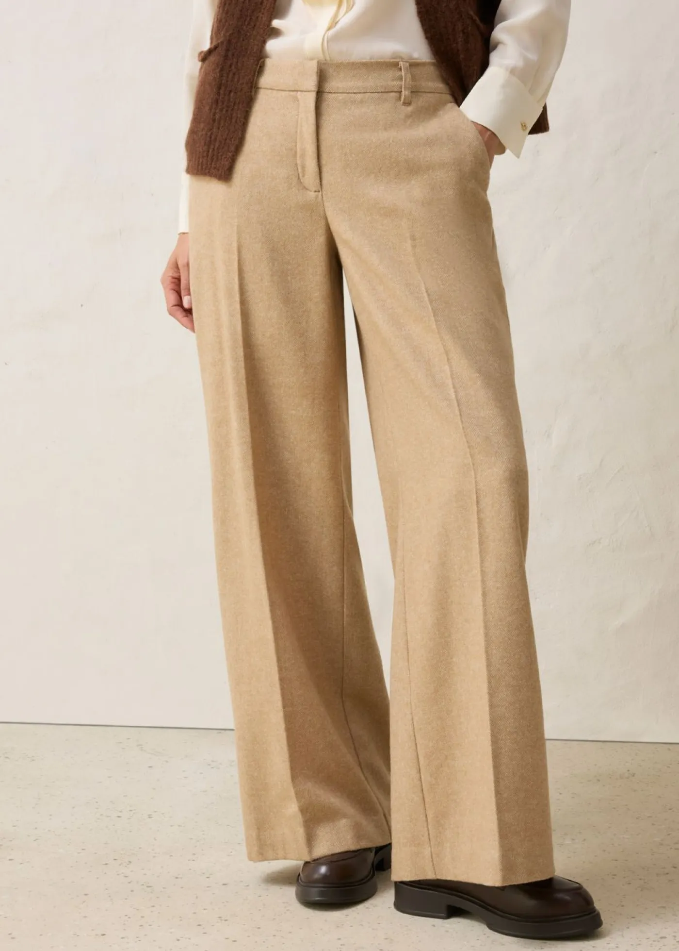 Online Pantalón de lana con patrón de espiga Mujer Premium|Pantalones