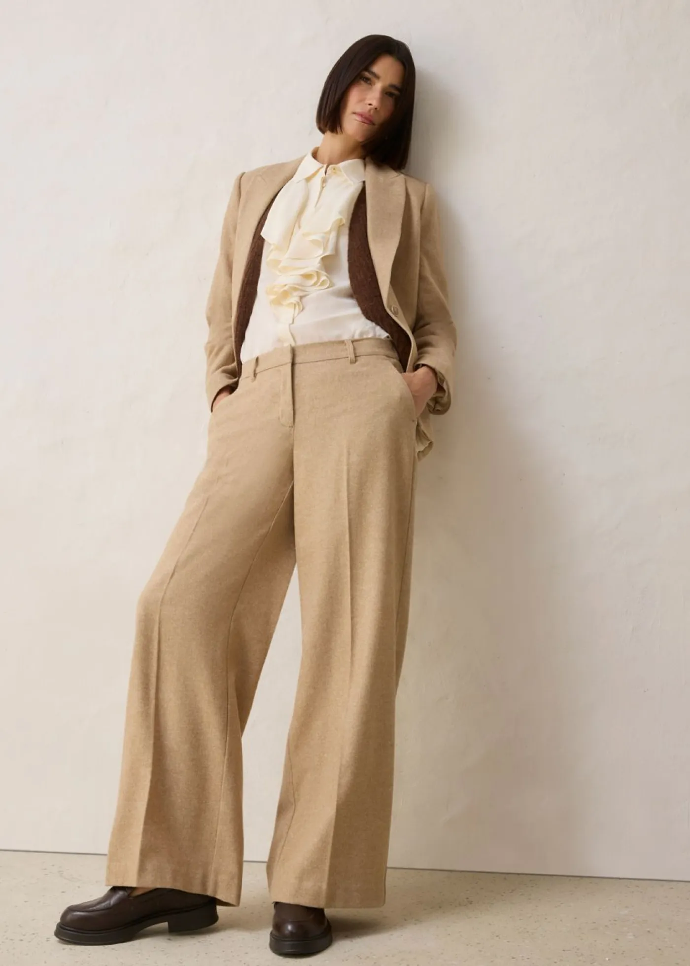 Online Pantalón de lana con patrón de espiga Mujer Premium|Pantalones