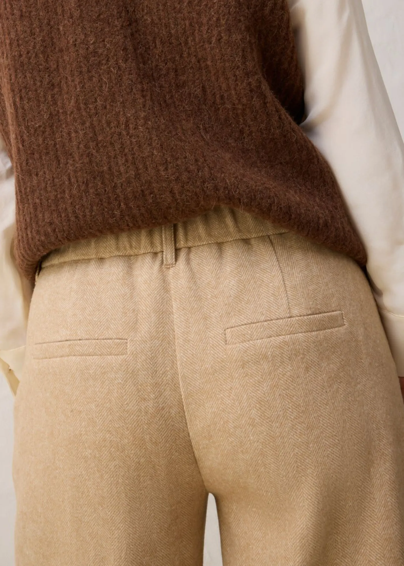 Online Pantalón de lana con patrón de espiga Mujer Premium|Pantalones