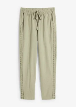 Best Pantalón de lino con encaje lateral, tobillero Mujer Pantalones