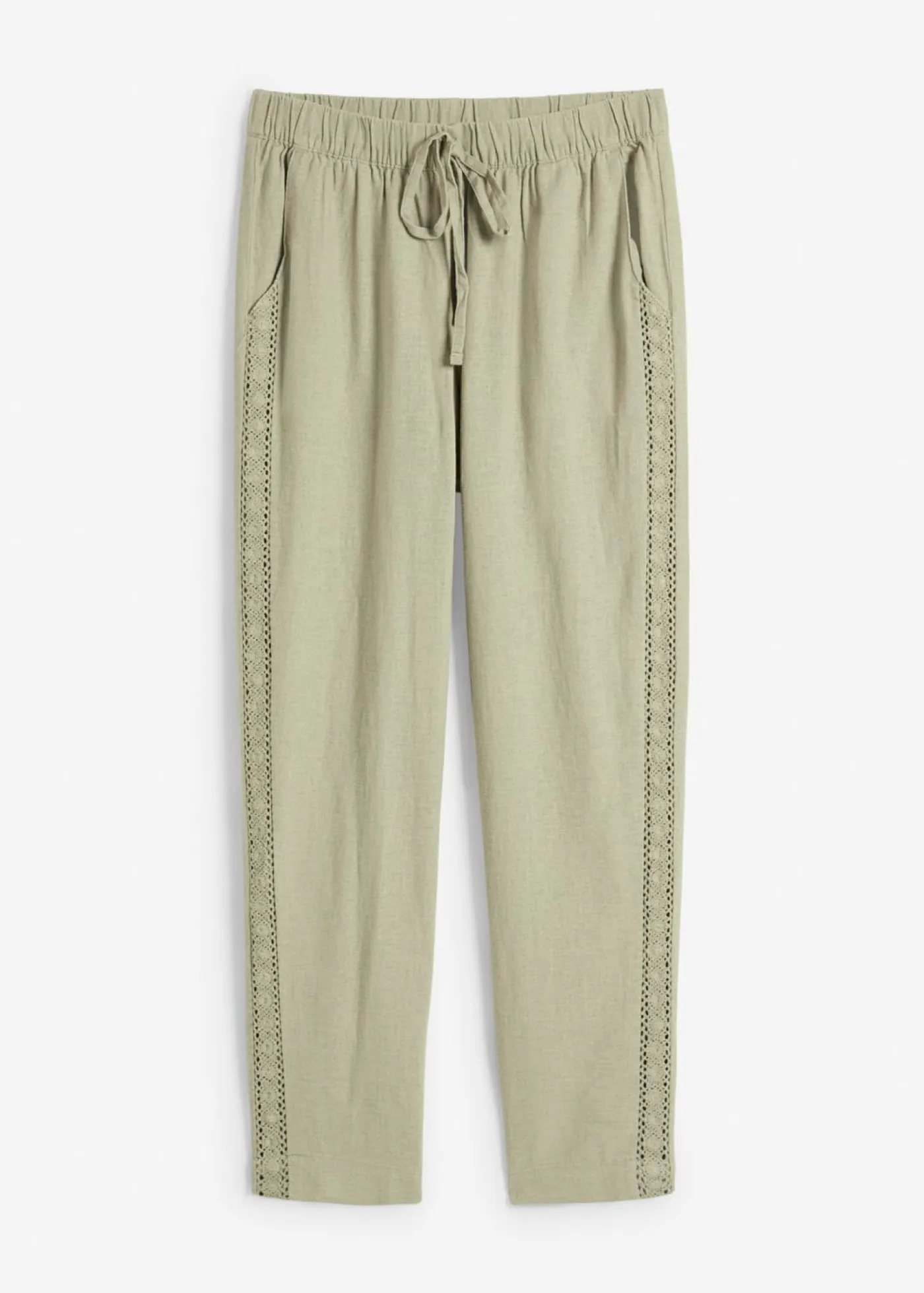 Best Pantalón de lino con encaje lateral, tobillero Mujer Pantalones