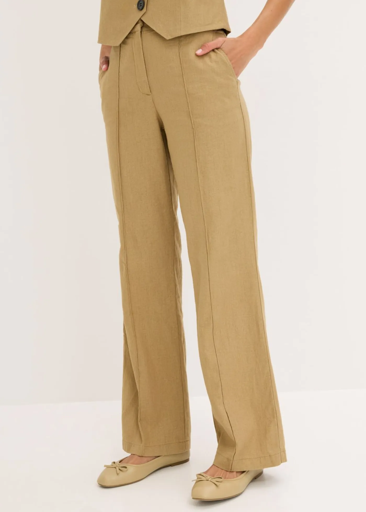 Online Pantalón de lino con talle alto y pinzas Mujer Pantalones