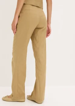 Online Pantalón de lino con talle alto y pinzas Mujer Pantalones