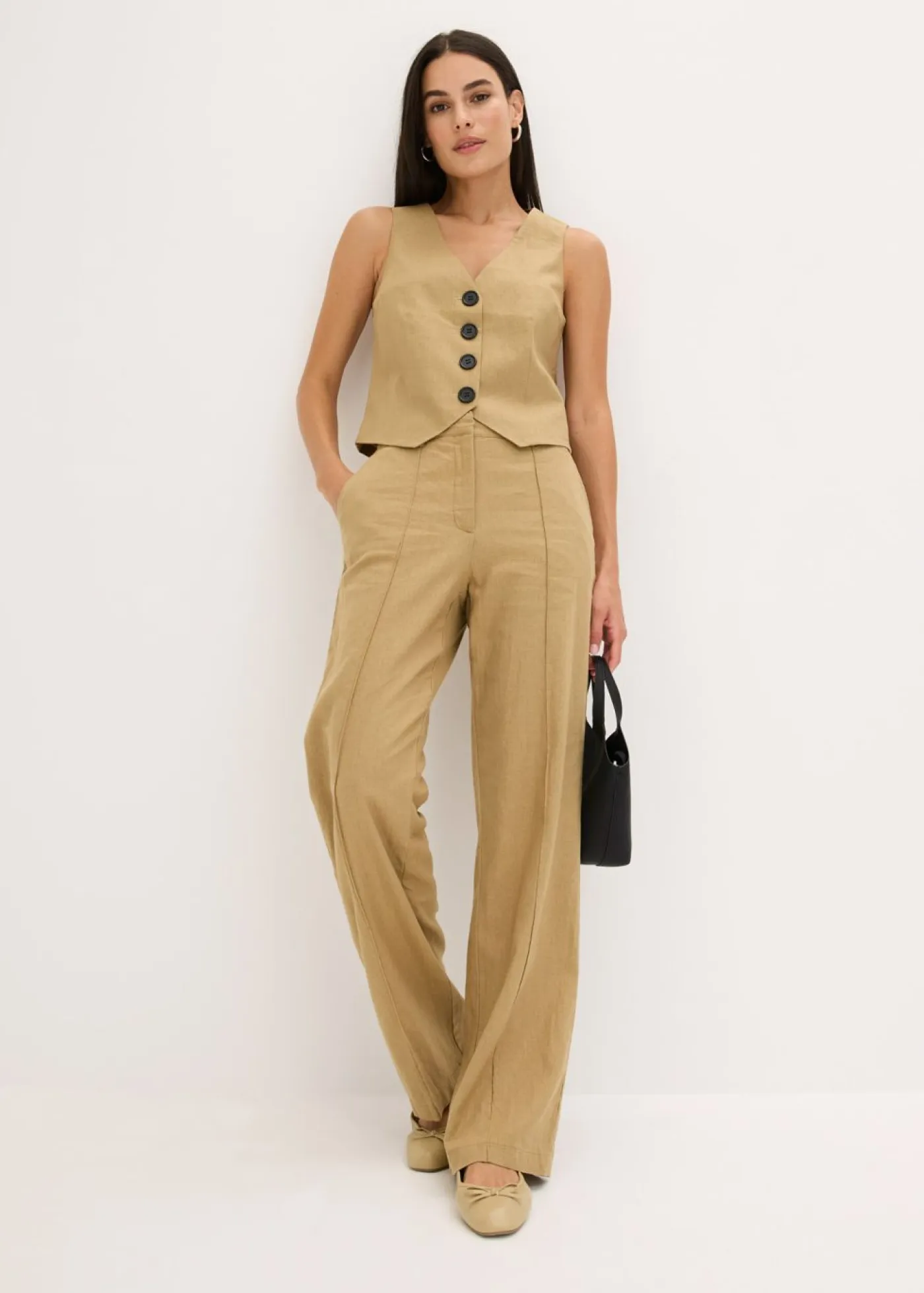 Online Pantalón de lino con talle alto y pinzas Mujer Pantalones