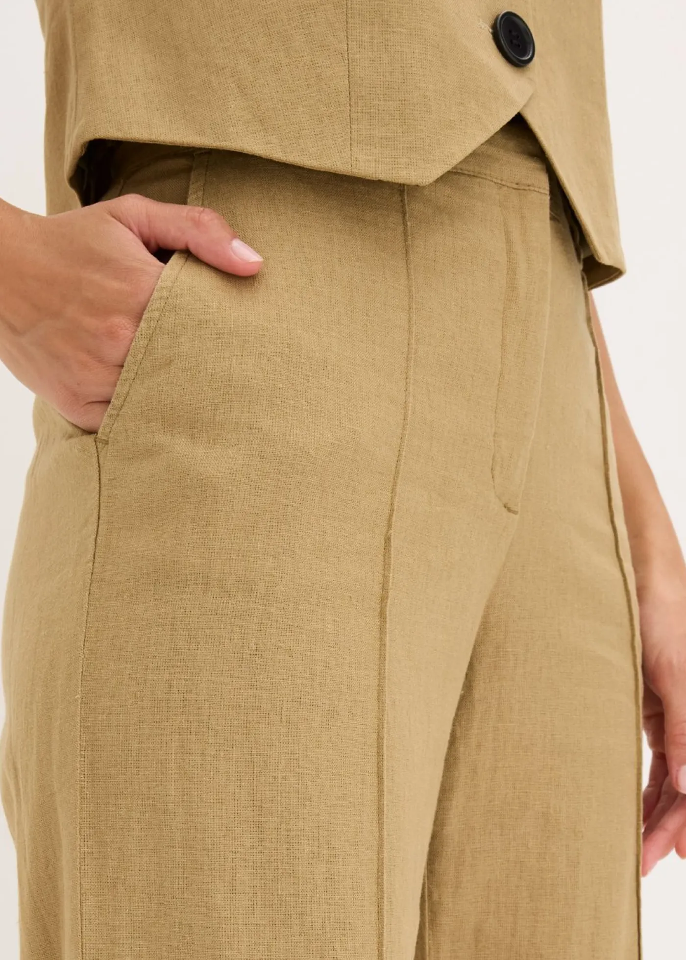 Online Pantalón de lino con talle alto y pinzas Mujer Pantalones