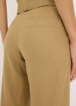 Online Pantalón de lino con talle alto y pinzas Mujer Pantalones