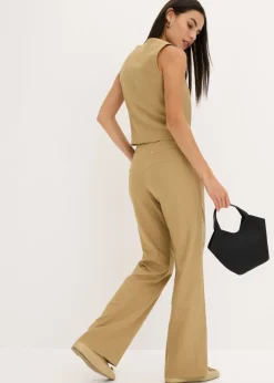Online Pantalón de lino con talle alto y pinzas Mujer Pantalones