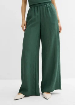 Sale Pantalón de mezcla arrugada de viscosa con estructura Mujer Conjuntos De Ropa|Esenciales