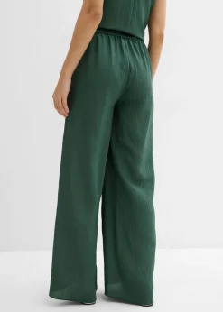 Sale Pantalón de mezcla arrugada de viscosa con estructura Mujer Conjuntos De Ropa|Esenciales