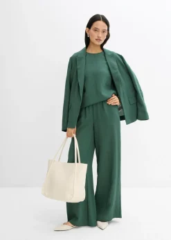 Sale Pantalón de mezcla arrugada de viscosa con estructura Mujer Conjuntos De Ropa|Esenciales