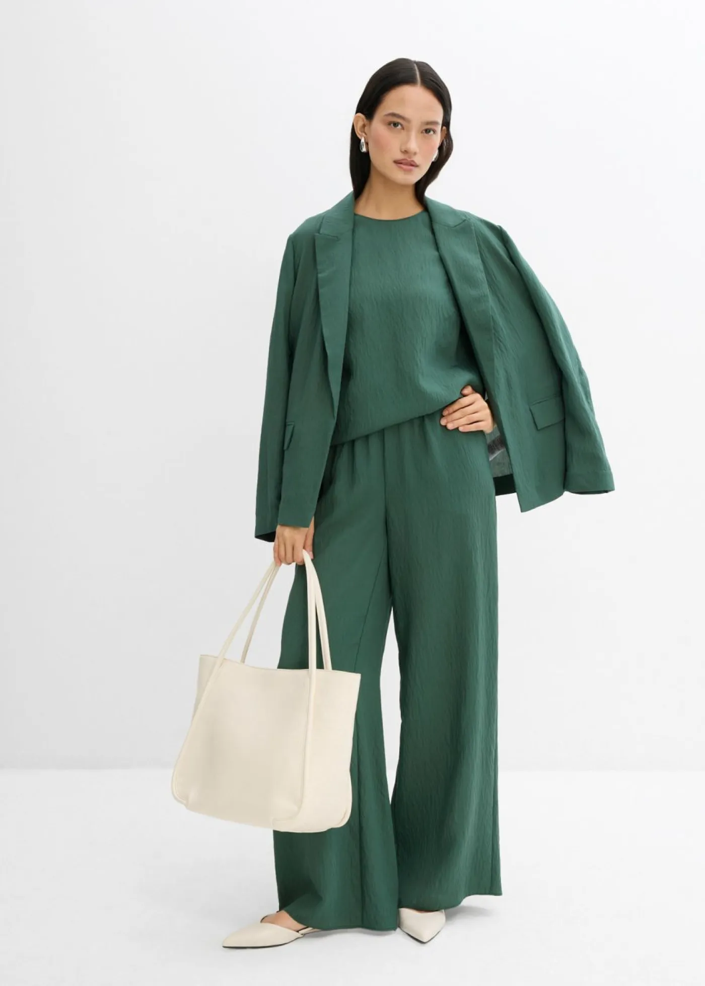 Sale Pantalón de mezcla arrugada de viscosa con estructura Mujer Conjuntos De Ropa|Esenciales