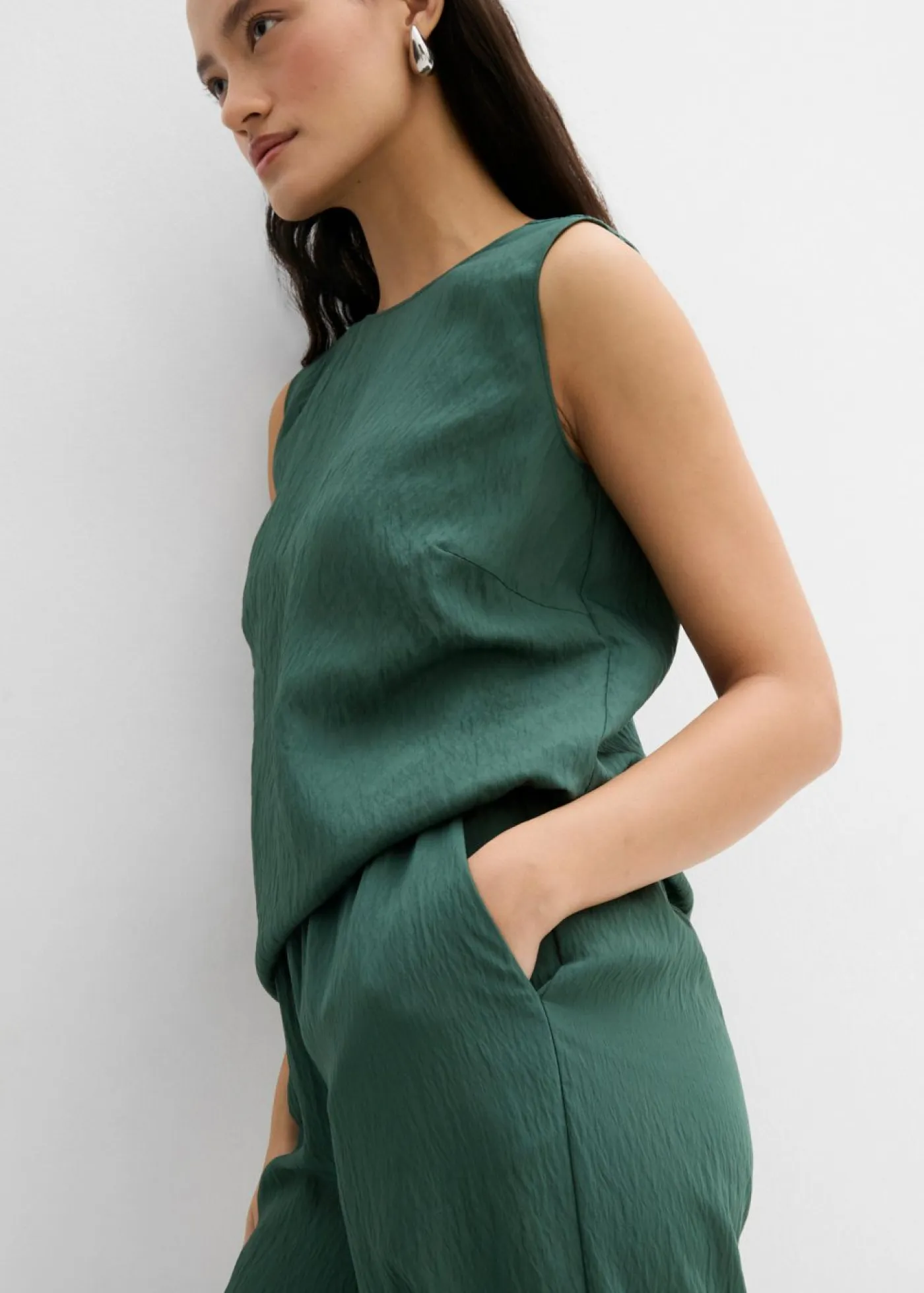 Sale Pantalón de mezcla arrugada de viscosa con estructura Mujer Conjuntos De Ropa|Esenciales