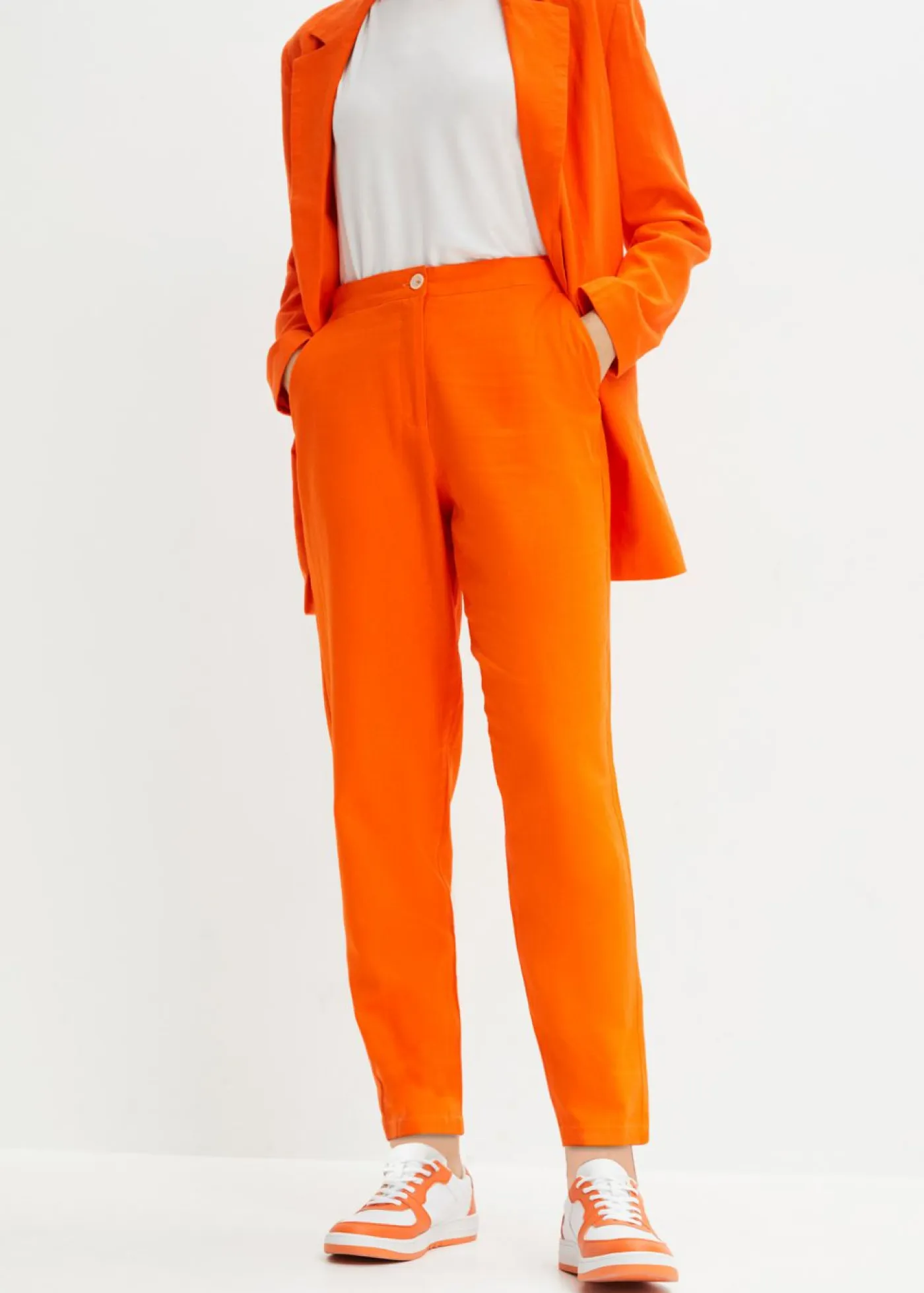 Outlet Pantalón de mezcla de lino y viscosa con talle alto y pernera corta Mujer Pantalones