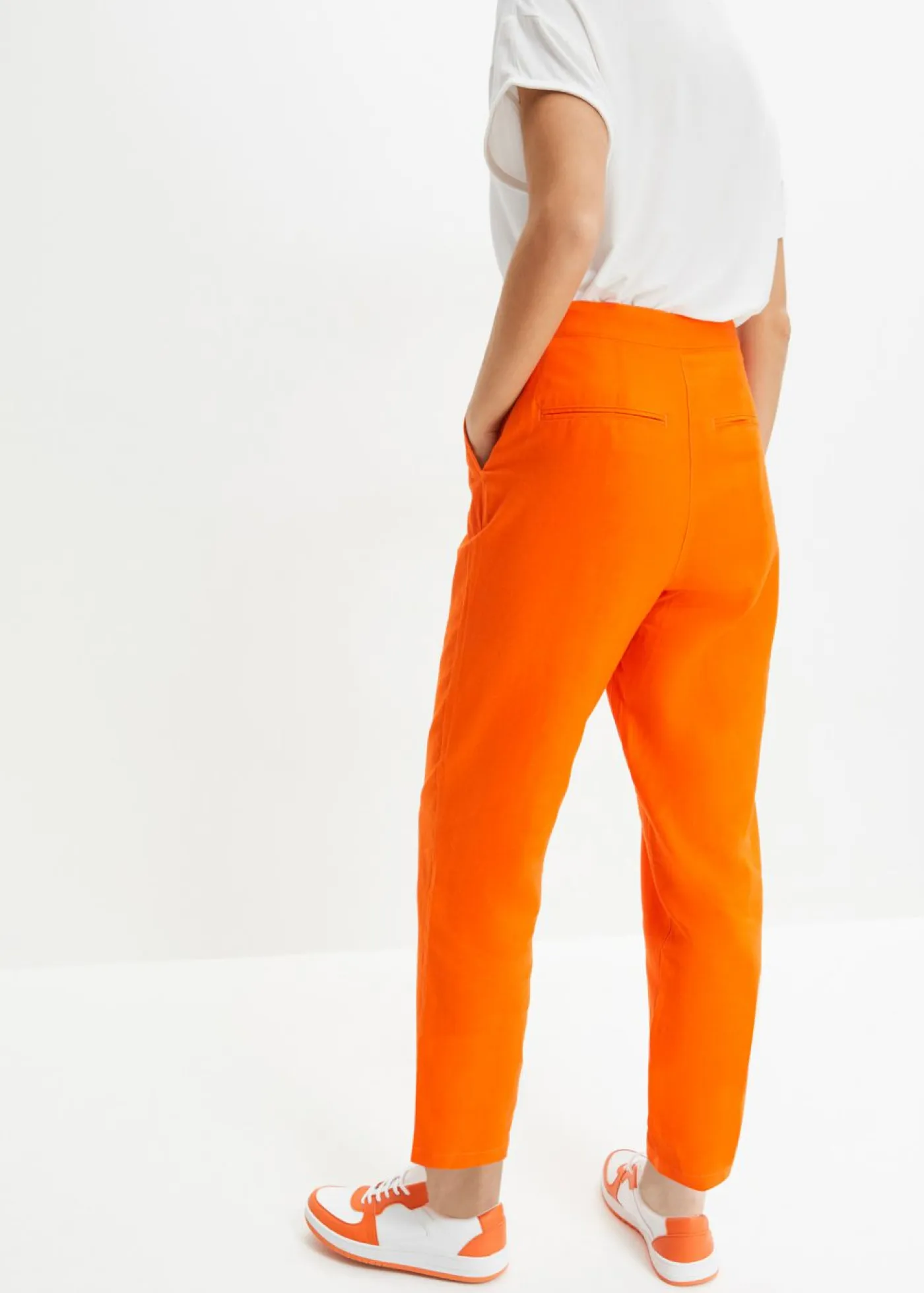 Outlet Pantalón de mezcla de lino y viscosa con talle alto y pernera corta Mujer Pantalones