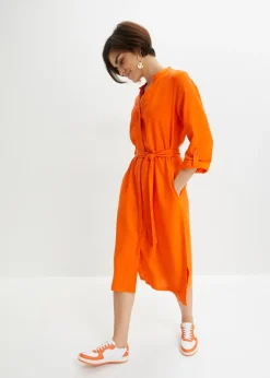 Outlet Pantalón de mezcla de lino y viscosa con talle alto y pernera corta Mujer Pantalones