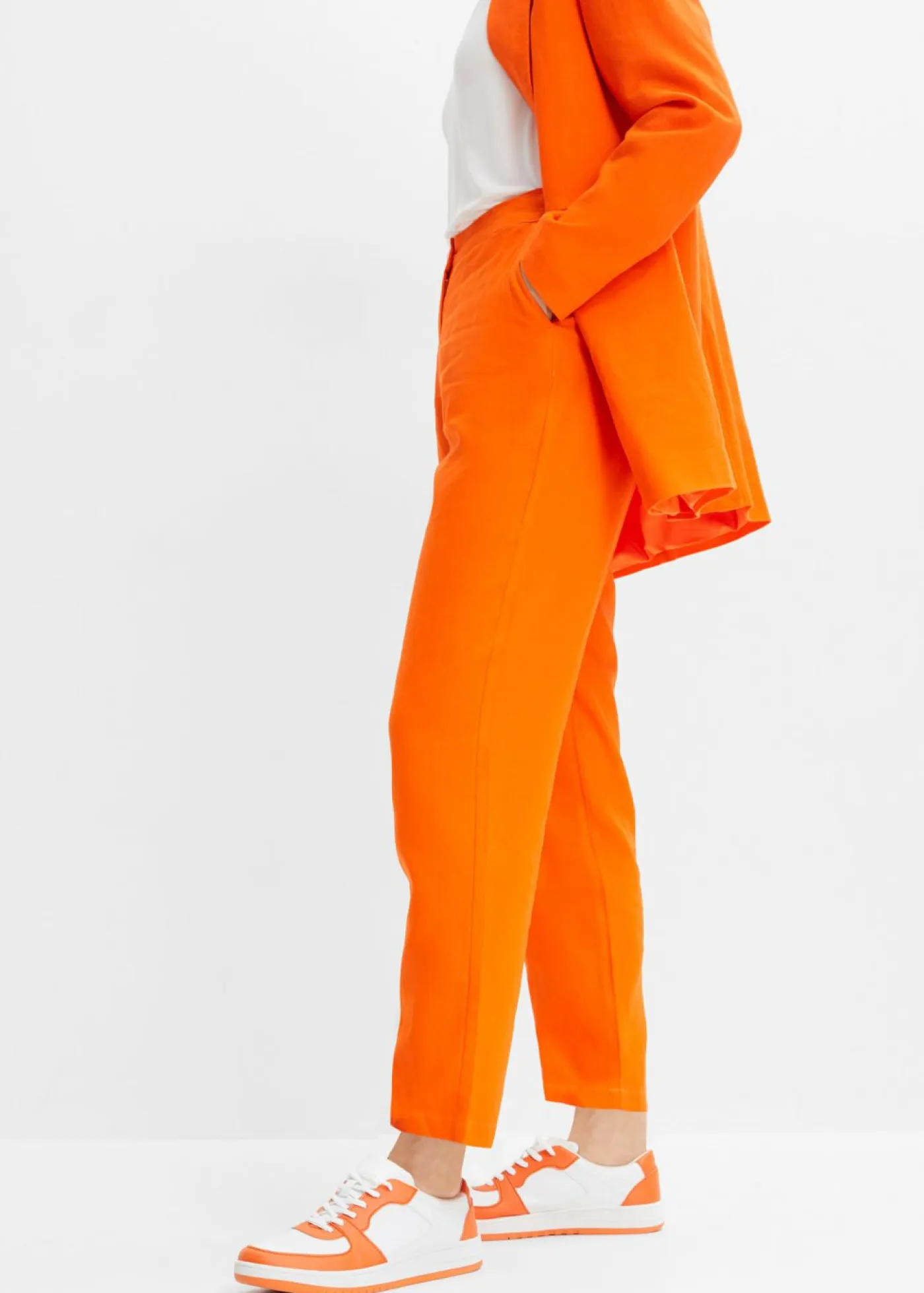 Outlet Pantalón de mezcla de lino y viscosa con talle alto y pernera corta Mujer Pantalones
