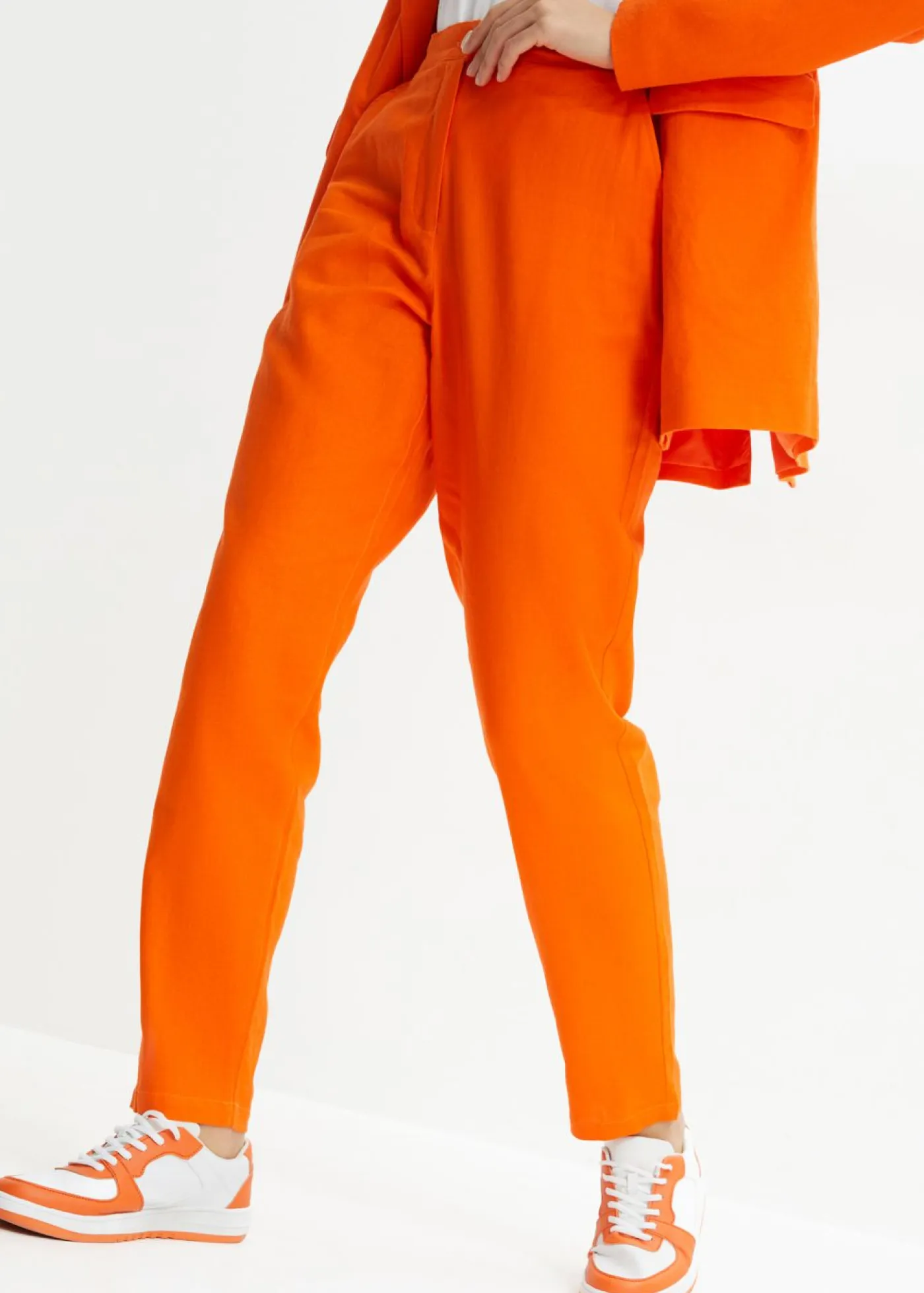 Outlet Pantalón de mezcla de lino y viscosa con talle alto y pernera corta Mujer Pantalones