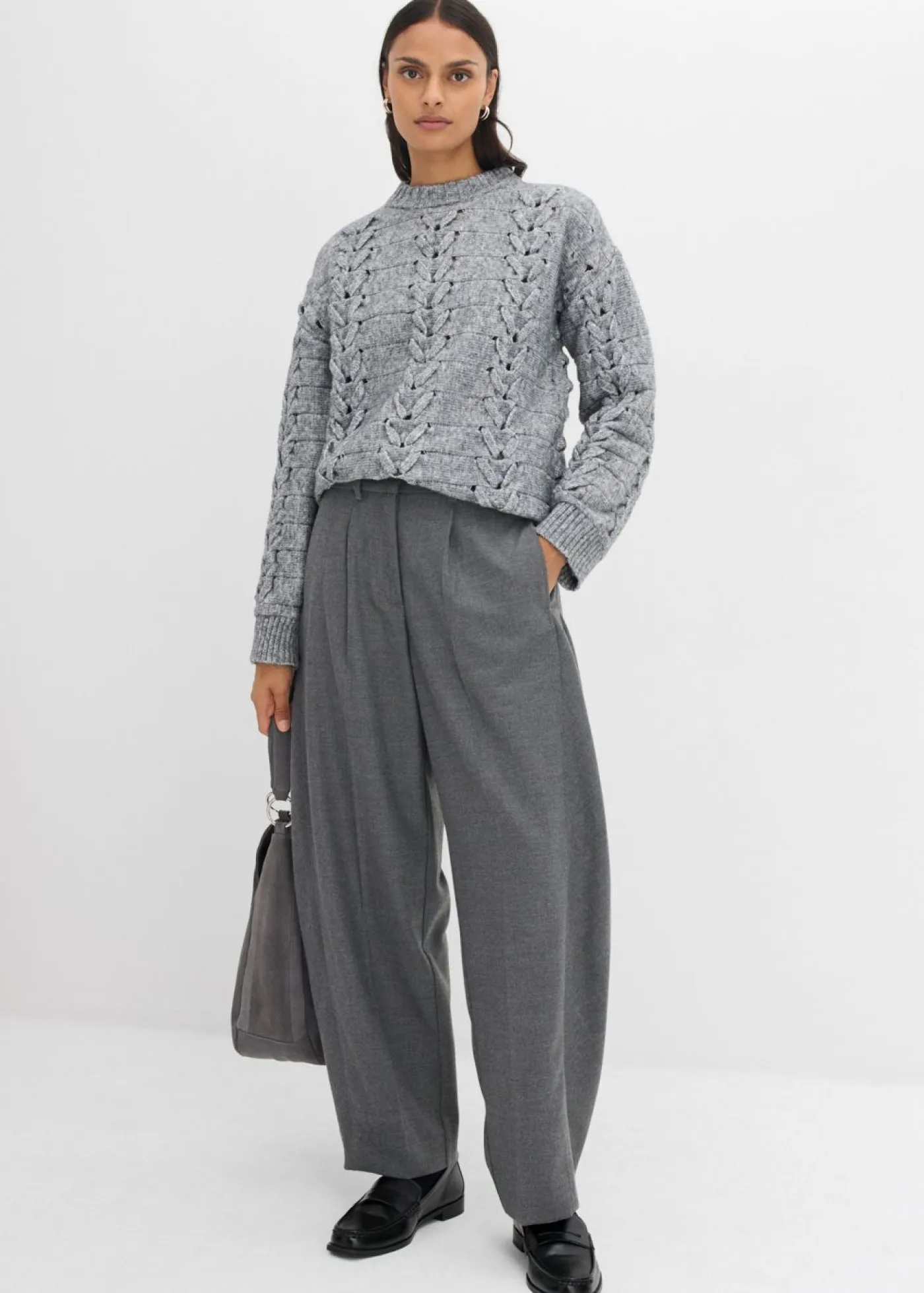 Pantalón de mezcla de viscosa con cinturilla cómoda Mujer Esenciales|Pantalones