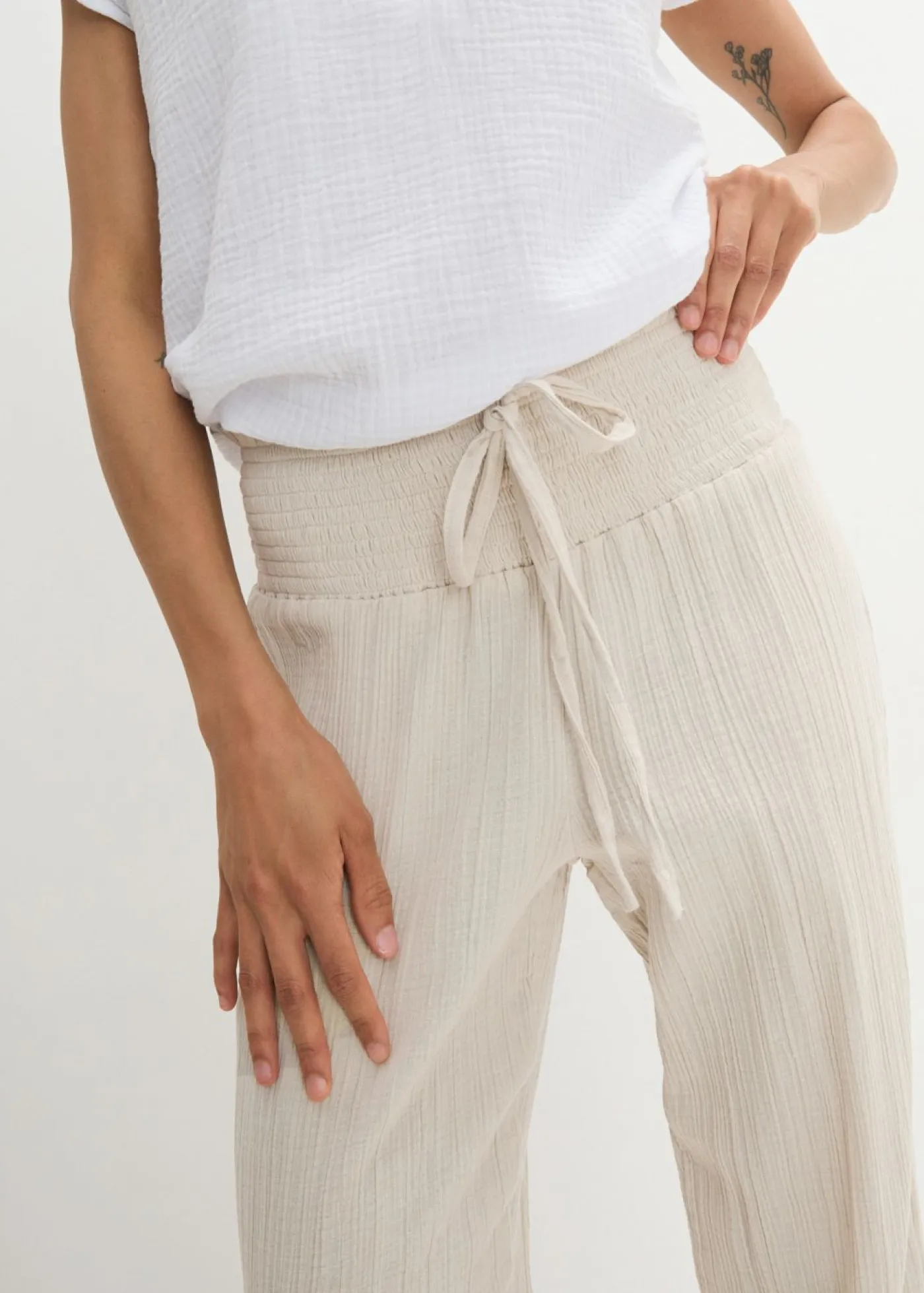 Best Pantalón de muselina con cintura de nido de abeja Mujer Pantalones|Novedades