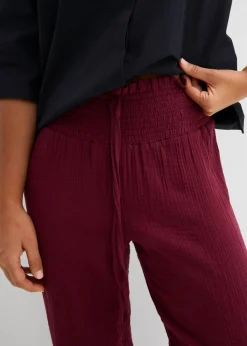 Discount Pantalón de muselina con cintura de nido de abeja Mujer Pantalones|Novedades