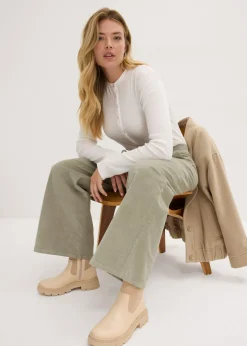 Pantalón de pana con cintura cómoda, high waist Mujer Pantalones